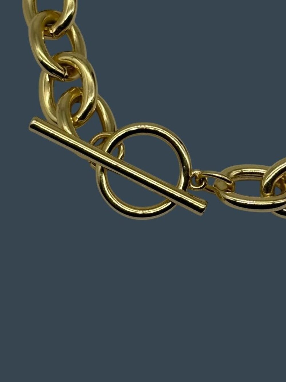 Chunky Links Chain Necklace Gold Tone Metal Toggle Bar Clasp Possibly Gold Plate - Picture 12 of 13